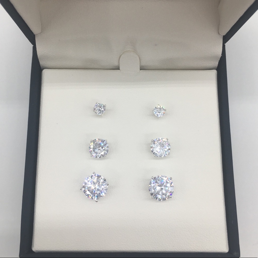 Argento Vivo sterling silver round cubic zirconia stones solitaire stud earrings